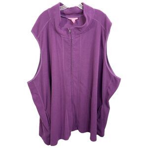 Woman Within Plus Size 6X Vest Full Zip Microfleece‎ Deep Purple Pockets 1255